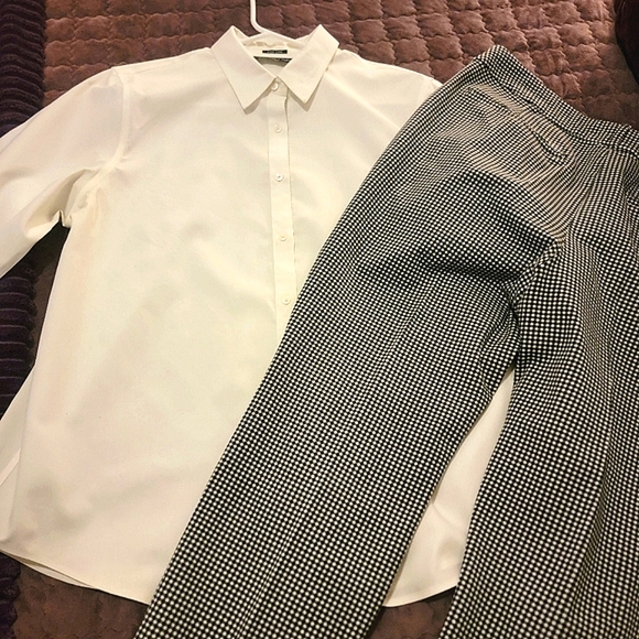 Pre-loved Jones New York white button down,Gap houndstooth ankle length pants. - Picture 2 of 12